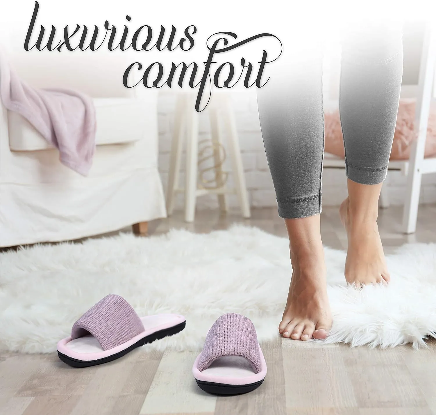 Roxoni Women Slippers Soft Open Toe Slide, Indoor Outdoor Rubber Sole