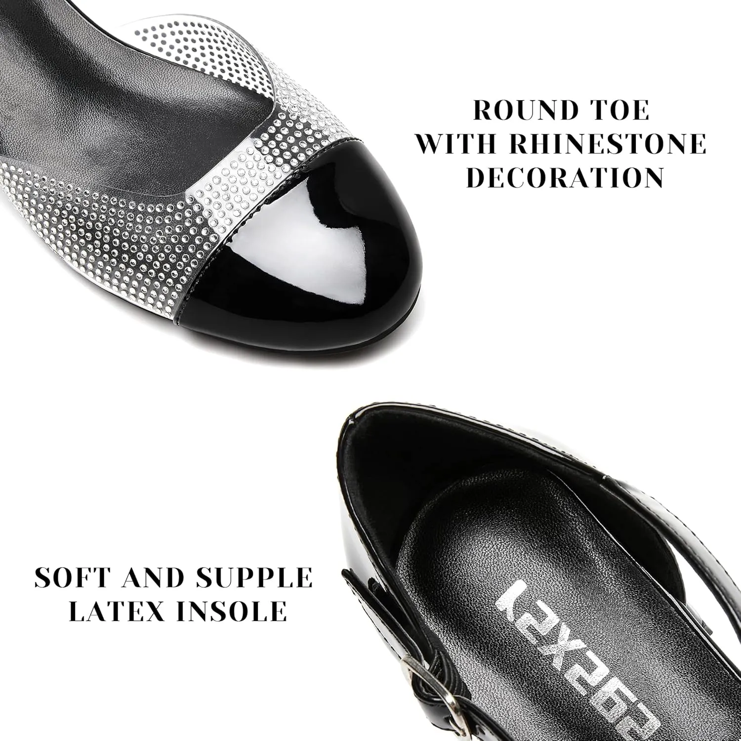 rsxses Closed Toe Low Heels for Women 2 Inch Chunky Heel Pumps Ankle Strap Patent Leather Rhinestone Wedding Dress Shoes
