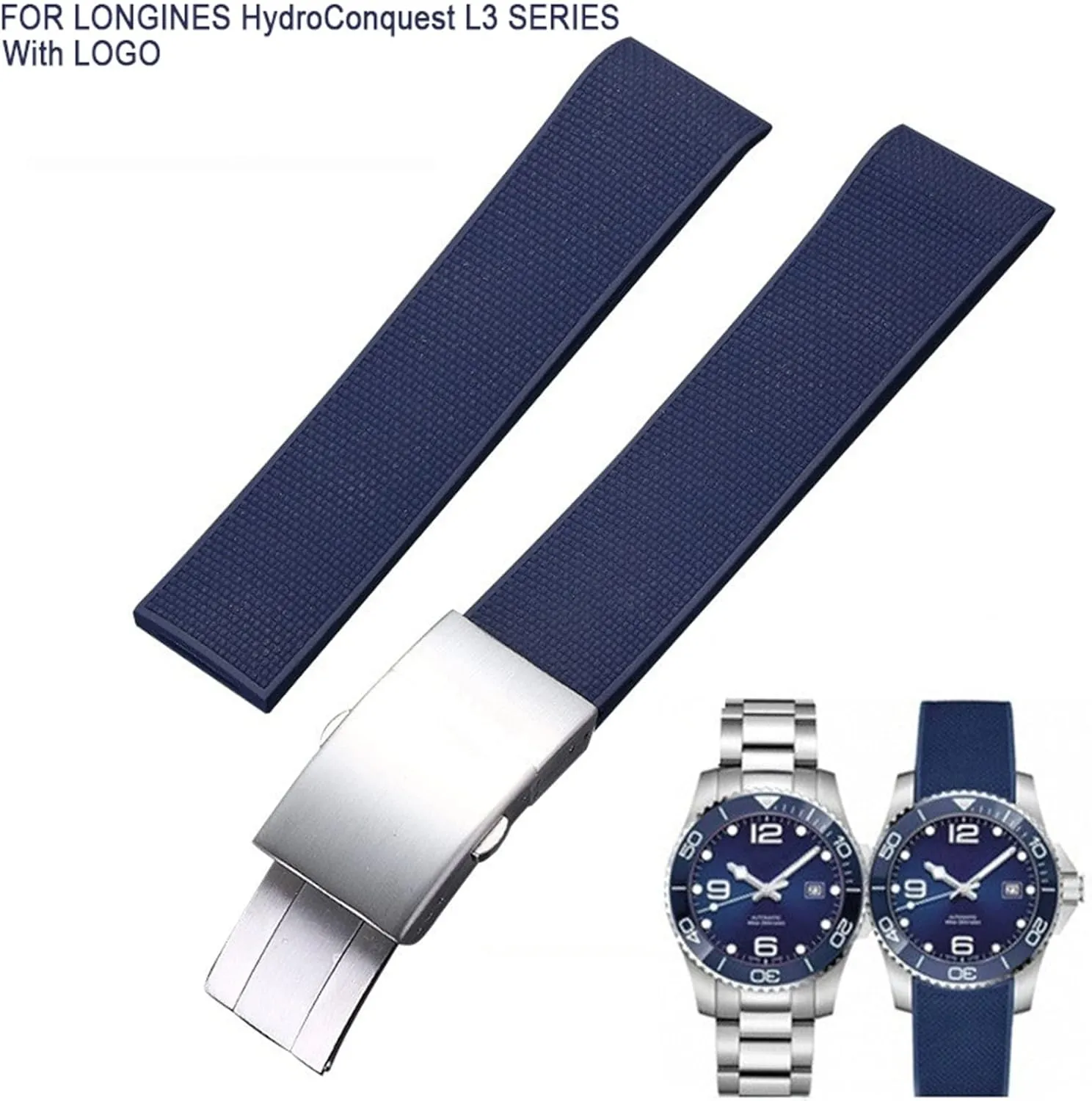 Rubber Watchbands For Longines CONQUEST HYDROCONQUEST L3 21mm Waterproof Strap Watch Accessorie Silicone Watch Bracelet With Logo