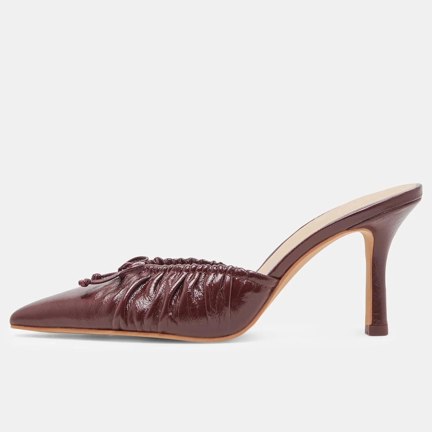 Ruched Kitten Heels for Women with Bows Comfortable Pointed Toe Mule Dressy Heels Sexy Slip on Stiletto Heels Pumps.