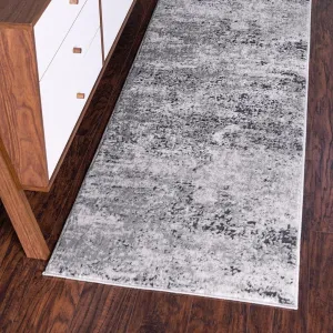 Rugs.com Leipzig Collection Runner Rug – 6 Ft Runner Grey Low-Pile Rug Perfect for Hallways, Entryways