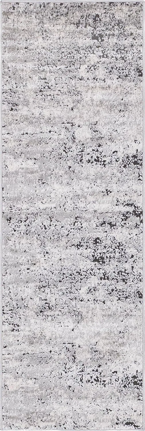 Rugs.com Leipzig Collection Runner Rug – 6 Ft Runner Grey Low-Pile Rug Perfect for Hallways, Entryways