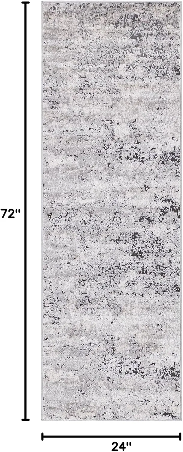Rugs.com Leipzig Collection Runner Rug – 6 Ft Runner Grey Low-Pile Rug Perfect for Hallways, Entryways