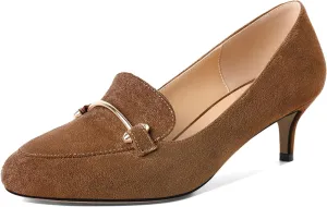 SAMMITOP Womens Kitten Heel Pumps Closed Round Toe Low Heel Slip On Loafer Pumps with Metal Chain Buckle Comfort Dress Work Shoes 2 Inch