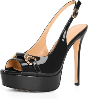SAMMITOP Women's Peep Toe High Heel Slingback Pumps Platform Stiletto Party Date Sexy Dress Shoes 5 Inch