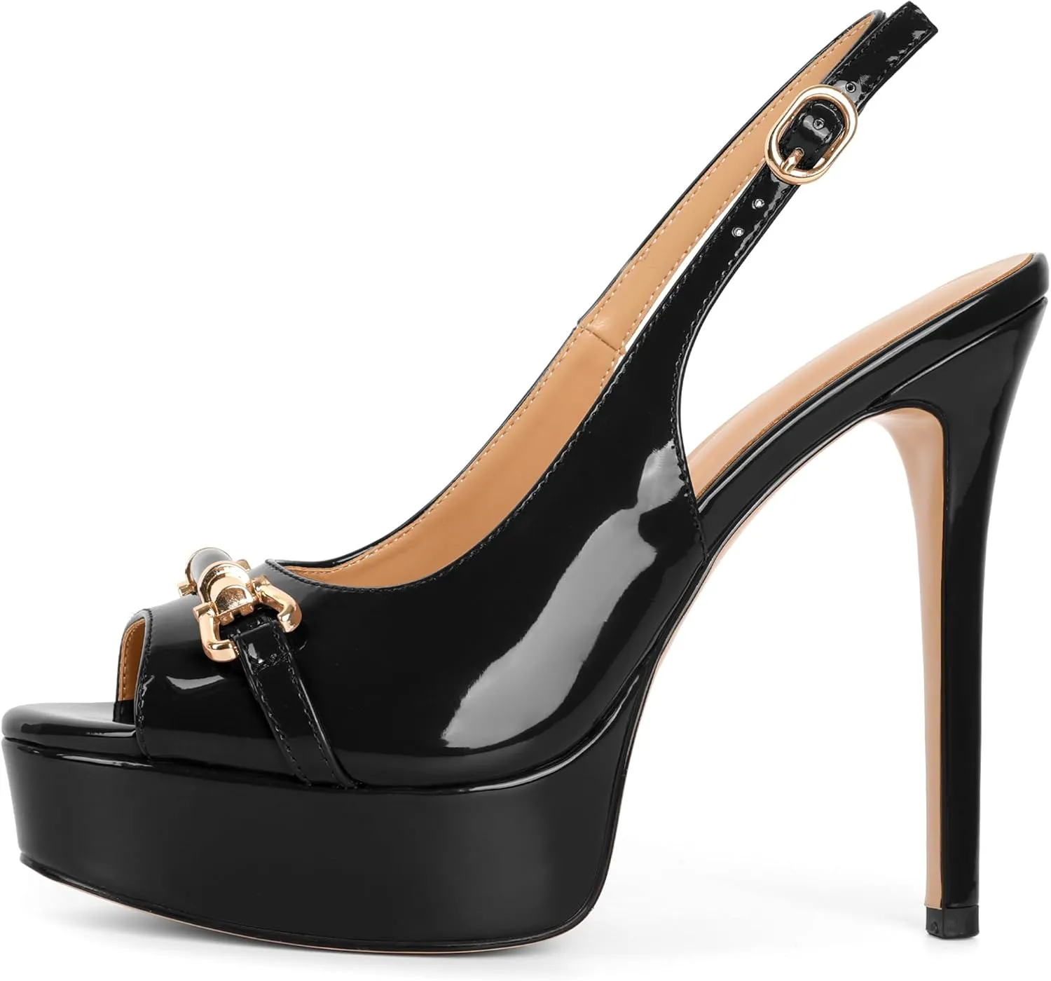 SAMMITOP Women's Peep Toe High Heel Slingback Pumps Platform Stiletto Party Date Sexy Dress Shoes 5 Inch