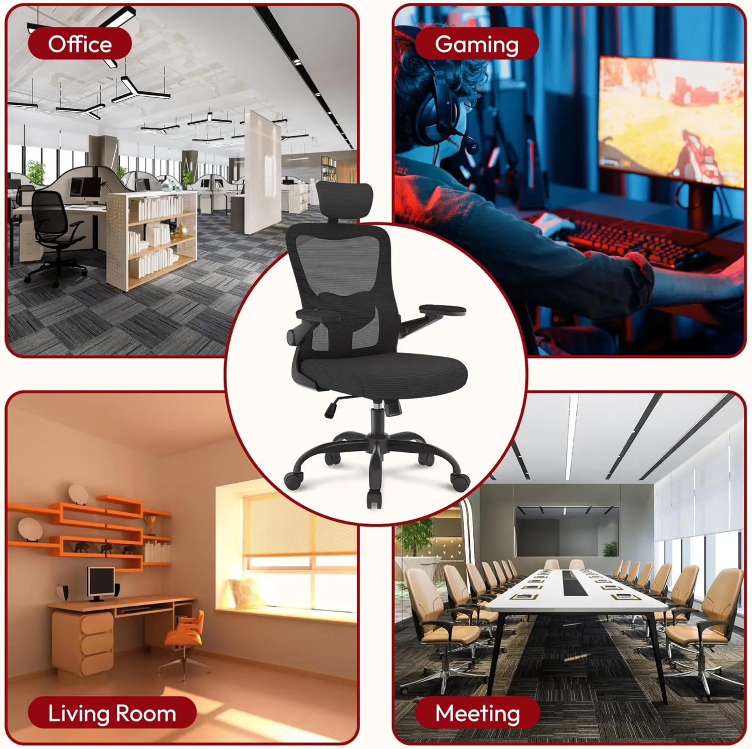 SANODESK Ergonomic Office Chair - Desk Chair with Breathable Mesh 2D Headrest 2D Lumbar Support and 3D Flip up Armrest Rolling 360° Swivel Computer Chair for Home Office Black