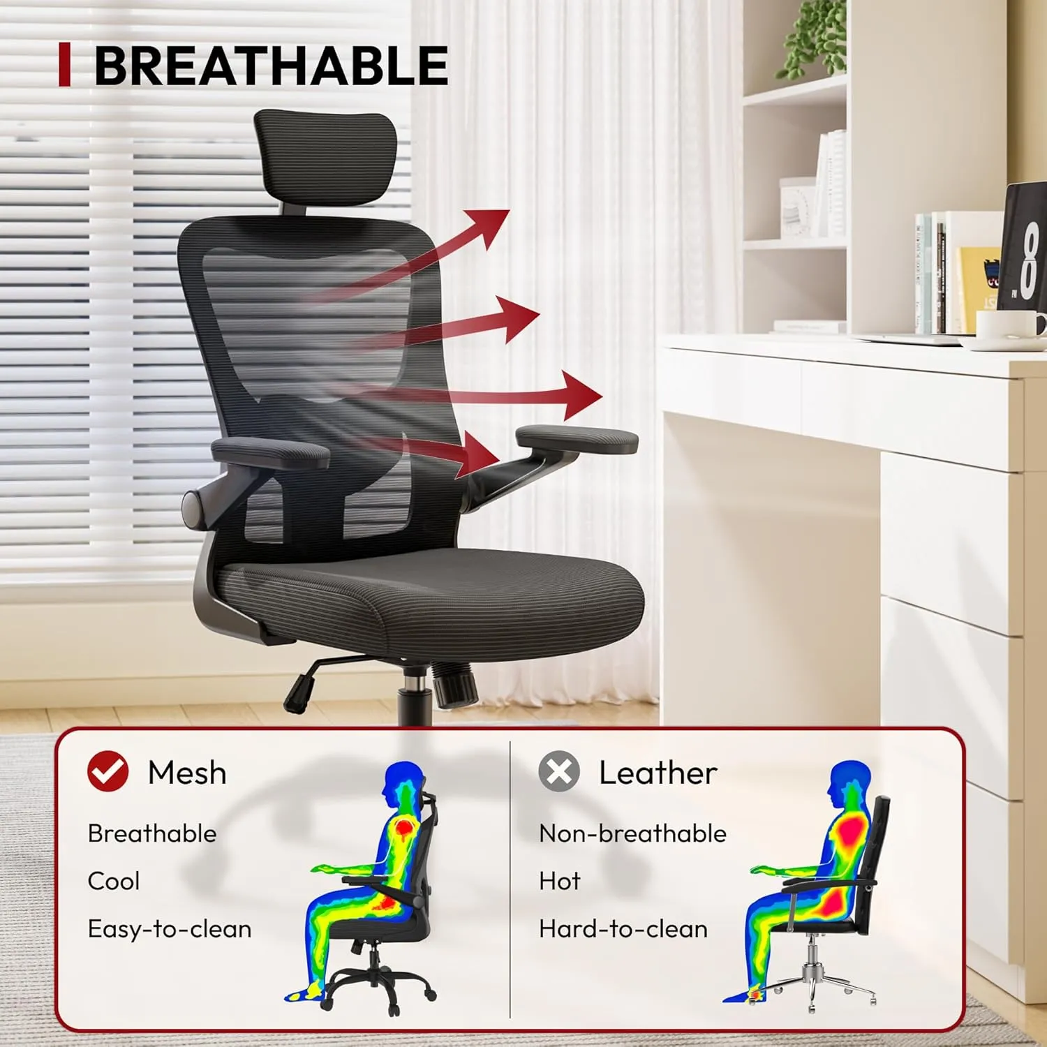 SANODESK Ergonomic Office Chair - Desk Chair with Breathable Mesh 2D Headrest 2D Lumbar Support and 3D Flip up Armrest Rolling 360° Swivel Computer Chair for Home Office Black