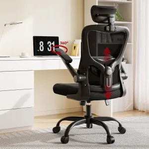 SANODESK Ergonomic Office Chair - Desk Chair with Breathable Mesh 2D Headrest 2D Lumbar Support and 3D Flip up Armrest Rolling 360° Swivel Computer Chair for Home Office Black