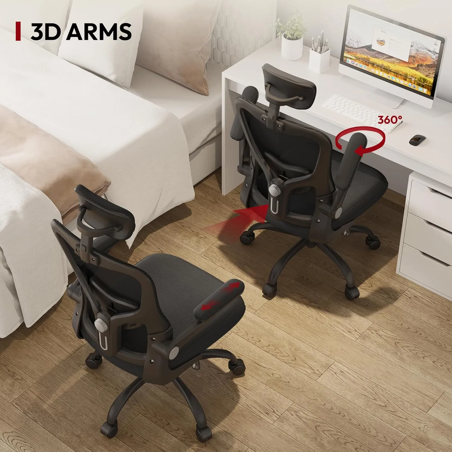 SANODESK Ergonomic Office Chair - Desk Chair with Breathable Mesh 2D Headrest 2D Lumbar Support and 3D Flip up Armrest Rolling 360° Swivel Computer Chair for Home Office Black