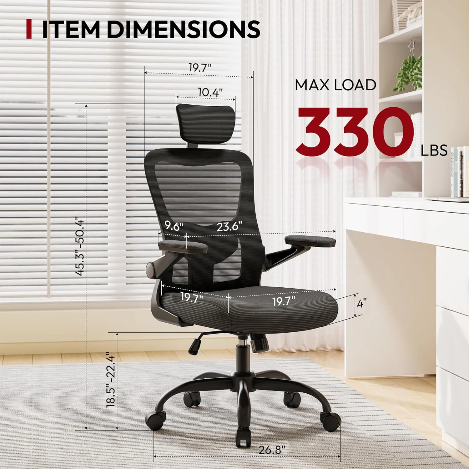 SANODESK Ergonomic Office Chair - Desk Chair with Breathable Mesh 2D Headrest 2D Lumbar Support and 3D Flip up Armrest Rolling 360° Swivel Computer Chair for Home Office Black