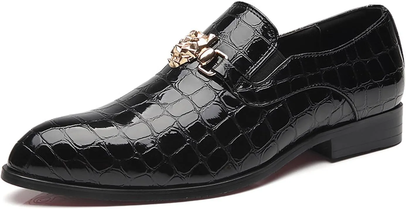 Santimon Loafers Men Italian Alligator Patent Leather Fashion Slip-on Shoes Metal Buckle Pointed Toe Smoking Slipper Moccasins Black Blue Red