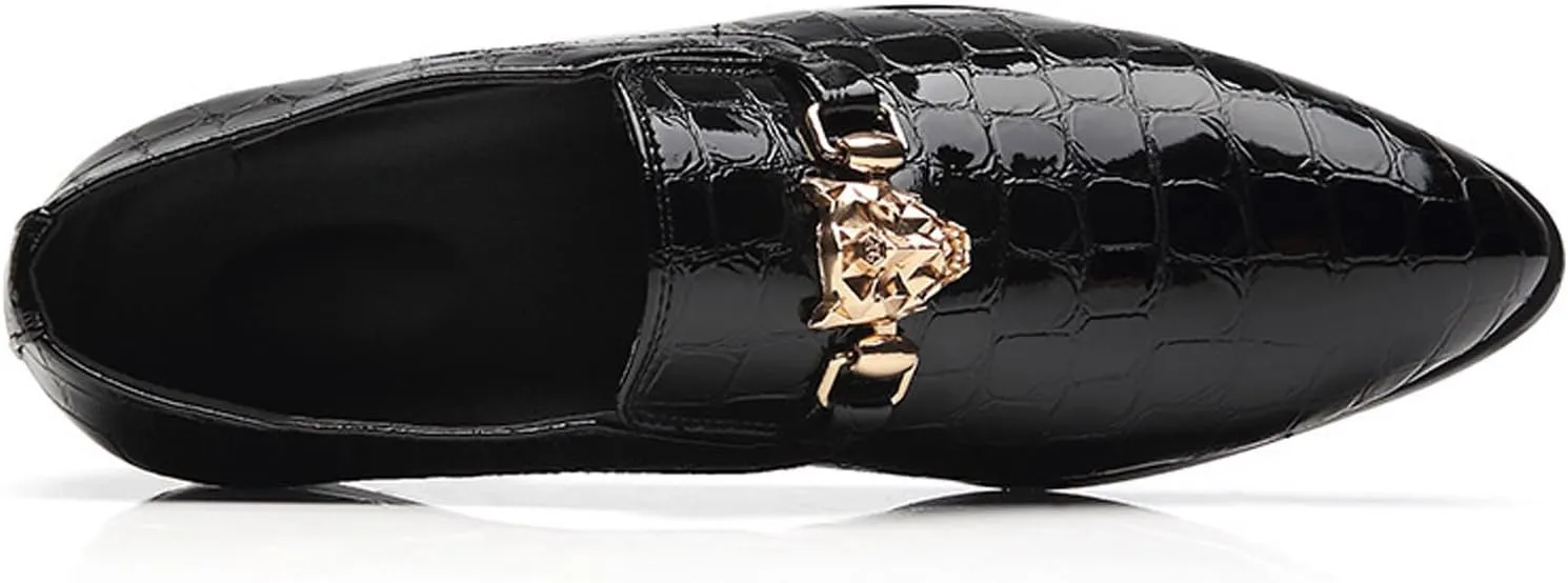 Santimon Loafers Men Italian Alligator Patent Leather Fashion Slip-on Shoes Metal Buckle Pointed Toe Smoking Slipper Moccasins Black Blue Red