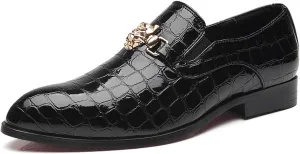 Santimon Loafers Men Italian Alligator Patent Leather Fashion Slip-on Shoes Metal Buckle Pointed Toe Smoking Slipper Moccasins Black Blue Red