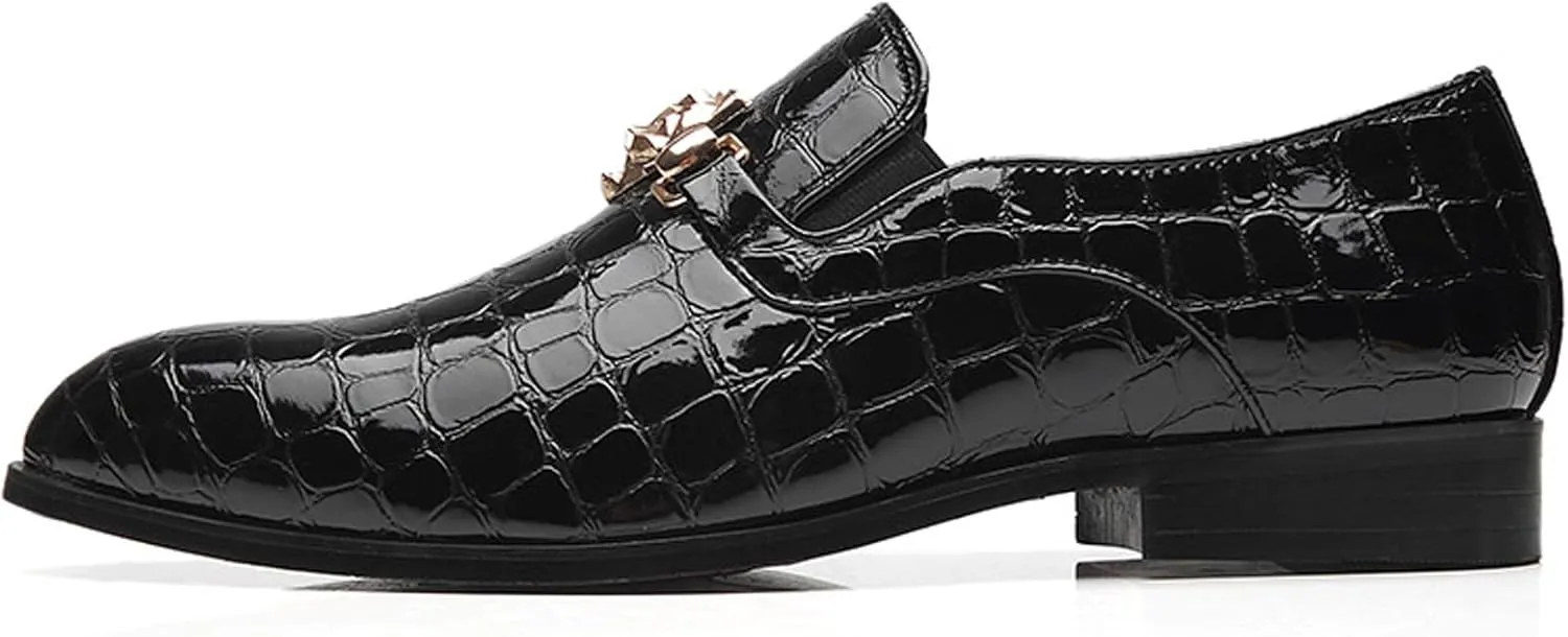 Santimon Loafers Men Italian Alligator Patent Leather Fashion Slip-on Shoes Metal Buckle Pointed Toe Smoking Slipper Moccasins Black Blue Red