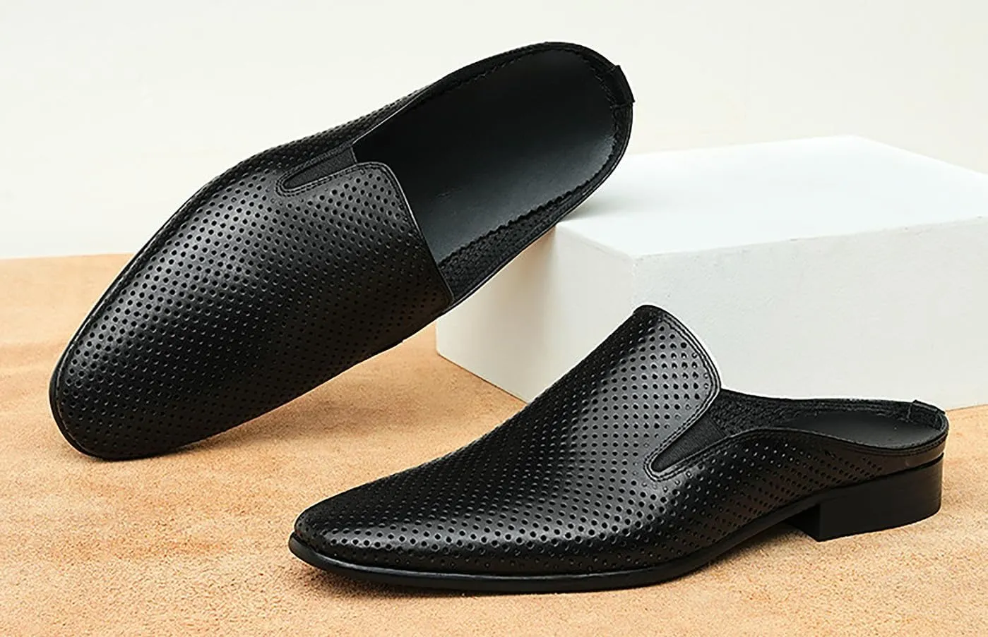 Santimon Men's Mules Formal Dress Loafers Leather Open Back Slippers Business Wedding Casual Fashion Slip On Clogs Sandals Summer Dress Shoes for Men