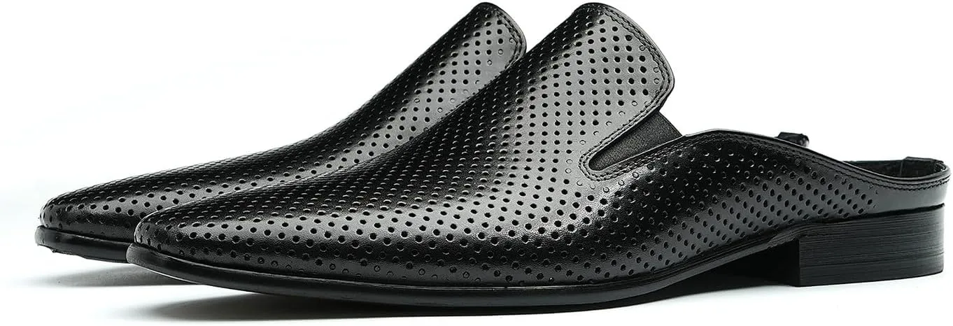 Santimon Men's Mules Formal Dress Loafers Leather Open Back Slippers Business Wedding Casual Fashion Slip On Clogs Sandals Summer Dress Shoes for Men