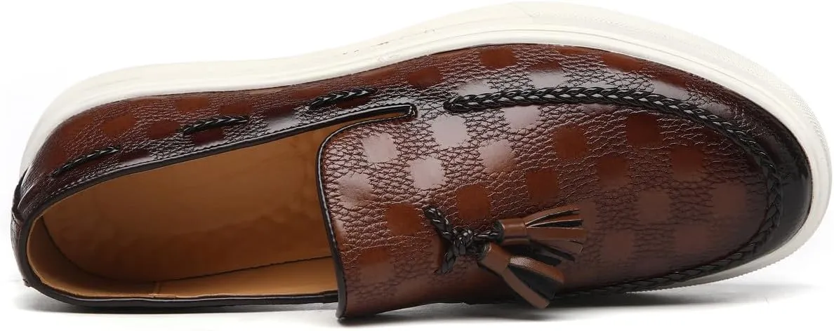 Santimon Men's Tassel Braided Loafers Slip-on Flat Chunky Sole Casual Dress Shoe