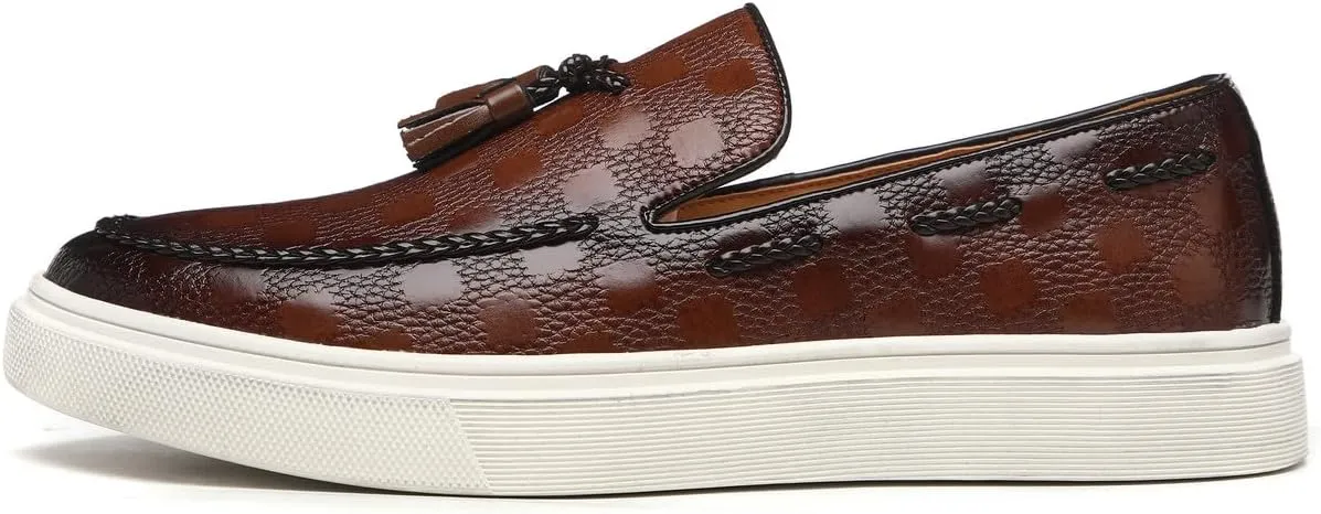 Santimon Men's Tassel Braided Loafers Slip-on Flat Chunky Sole Casual Dress Shoe