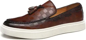 Santimon Men's Tassel Braided Loafers Slip-on Flat Chunky Sole Casual Dress Shoe
