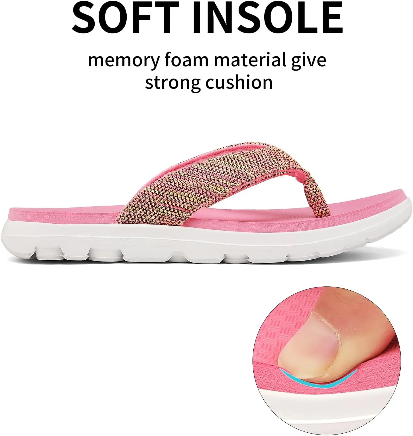 Scecocrs Women Comfortable Flip Flops, Memory Foam Non-Slip Thong Sandals Lightweight