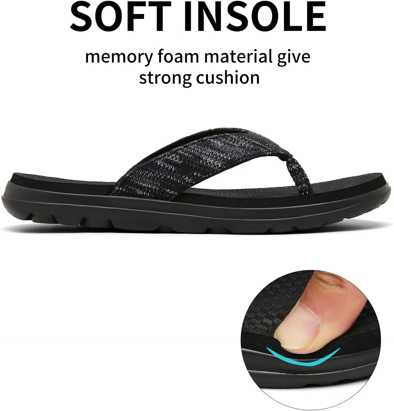 Scecocrs Women Comfortable Flip Flops, Memory Foam Non-Slip Thong Sandals Lightweight