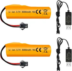 sea jump 2PCS 3.7V 3000mAh Li-ion Battery with SM-2P Plug and USB Charging Cable for DE42 DE44 DE45 DE68 RC Car,Drifting Car Truck Toy Off-Road Racing Car Battery