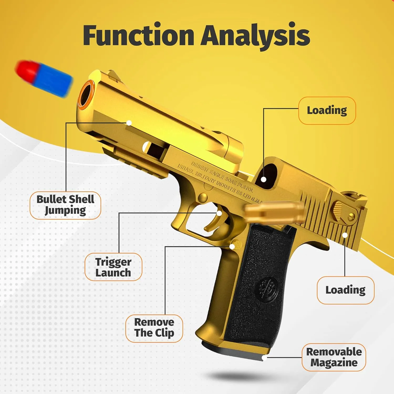 Shell Ejecting Toy Gun, Soft Bullet Toy, Foam Bullet Blaster, EVA Educational Toy for Kids Boys Adults with 40 Foam Bullets & Protective Goggles