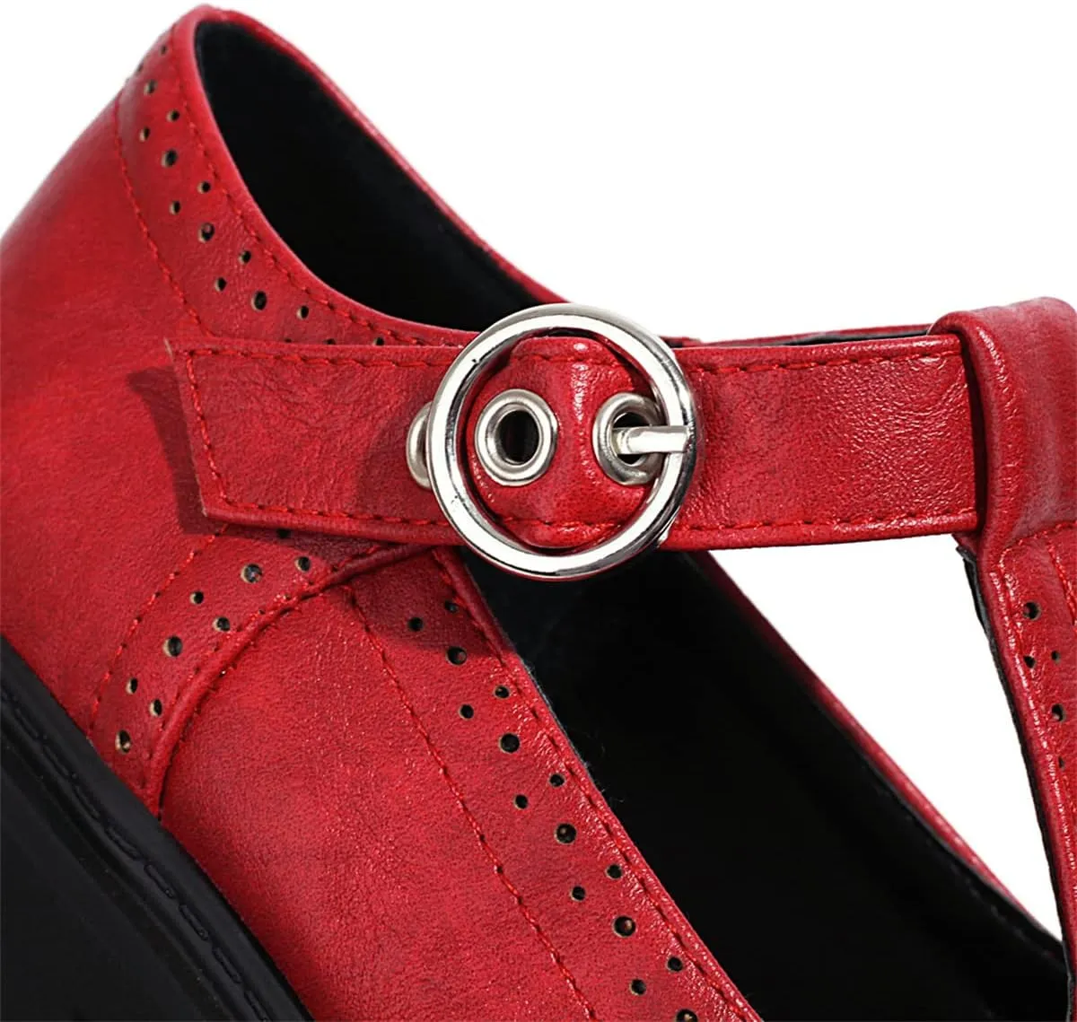 SHEMEE Women Platform Chunky Heel Mary Jane Pumps Vintage Square Toe Buckle Block High Heeled Gothic Shoes