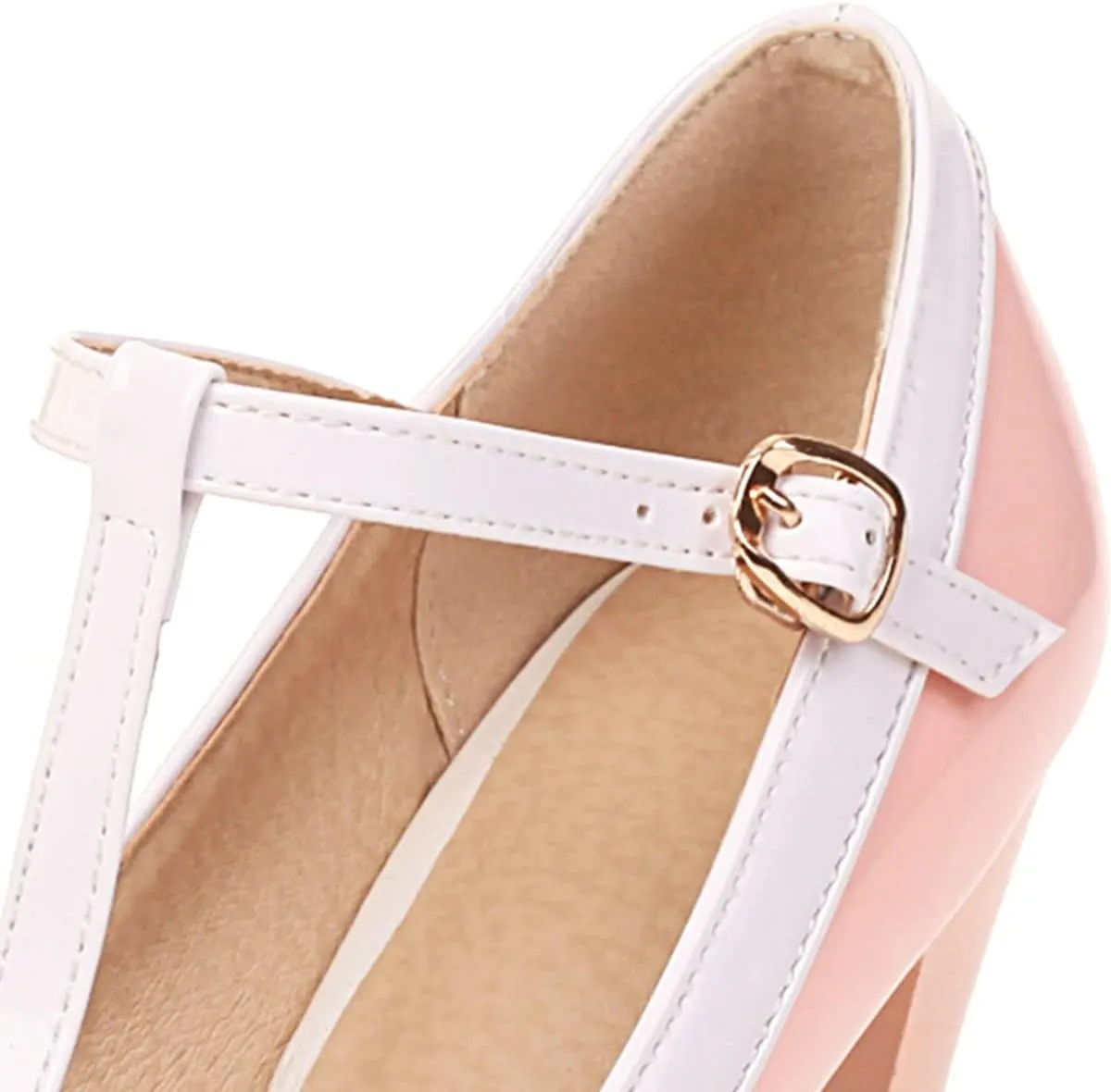 SHEMEE Women's T-Strap Buckle Patent Leather Mary Jane Pumps Chunky High Heel Platform Round Toe Cute Bow Kawaii Cosplay Shoes