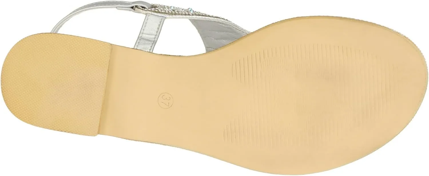 SheSole Women's Silver Thong Sandals Dressy Summer Bling Rhinestone Flat Wedding Shoes