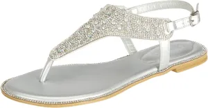 SheSole Women's Silver Thong Sandals Dressy Summer Bling Rhinestone Flat Wedding Shoes