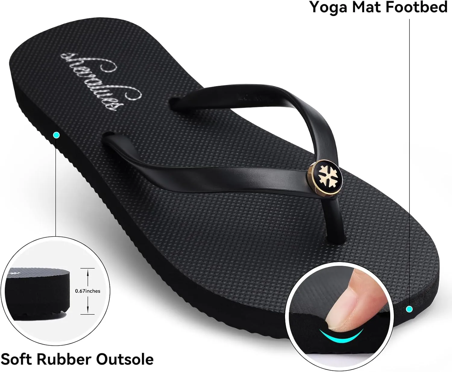 shevalues Slim Flip Flops for Women Beach Rubber Shower Shoes Basic Thong Sandals