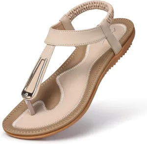 SHIBEVER Womens Sandals Summer Flat: Dressy Casual T-Strap Flip Flop Thong Flats Sandals - Comfortable Walking