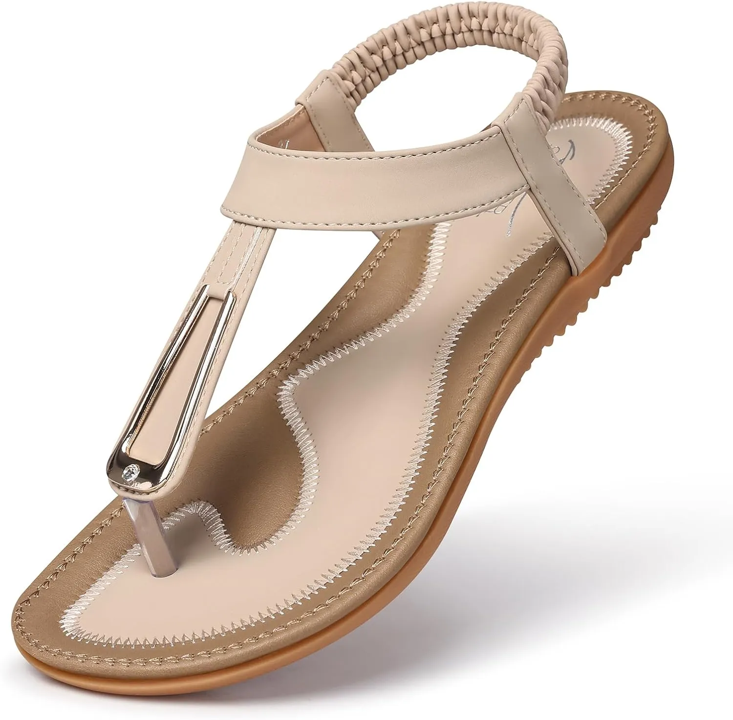 SHIBEVER Womens Sandals Summer Flat: Dressy Casual T-Strap Flip Flop Thong Flats Sandals - Comfortable Walking