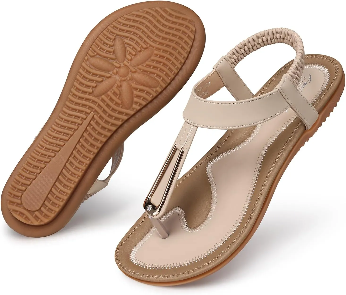 SHIBEVER Womens Sandals Summer Flat: Dressy Casual T-Strap Flip Flop Thong Flats Sandals - Comfortable Walking