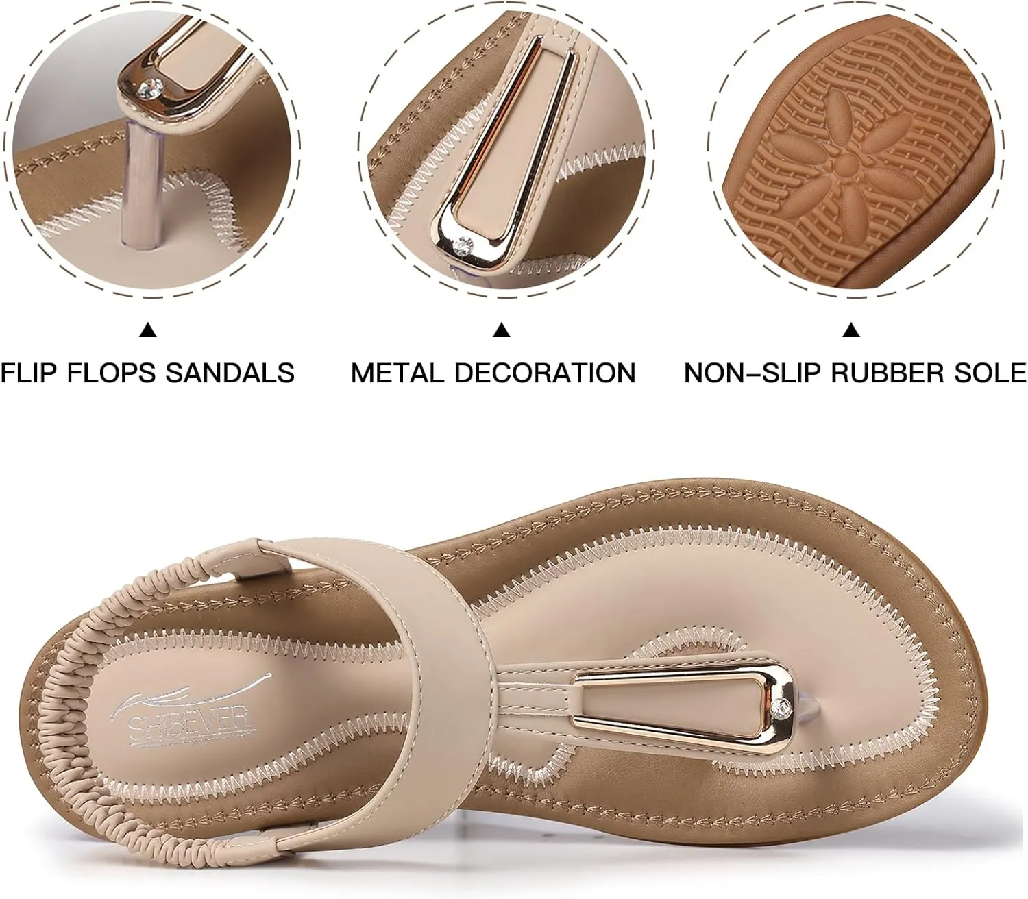 SHIBEVER Womens Sandals Summer Flat: Dressy Casual T-Strap Flip Flop Thong Flats Sandals - Comfortable Walking