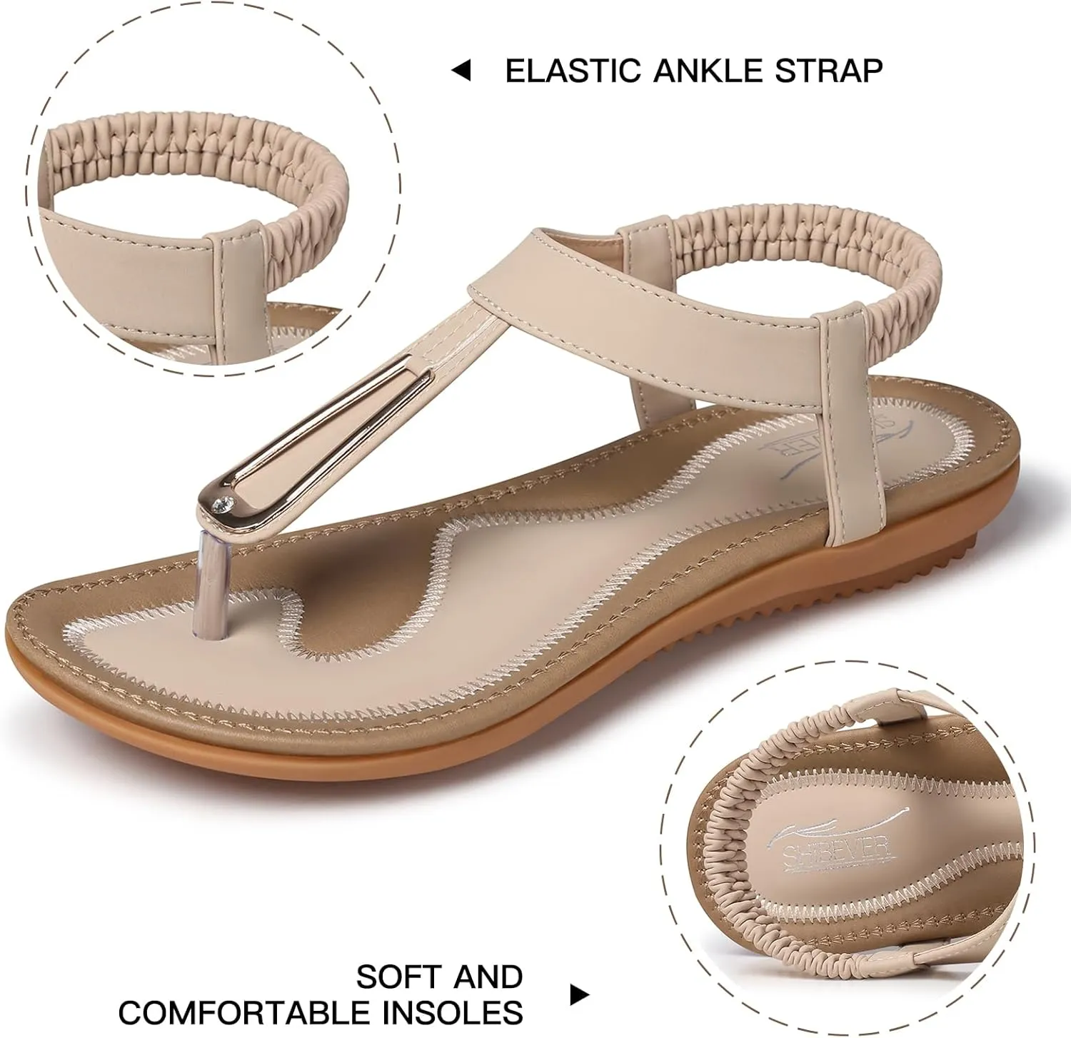 SHIBEVER Womens Sandals Summer Flat: Dressy Casual T-Strap Flip Flop Thong Flats Sandals - Comfortable Walking
