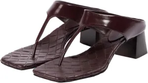SHODENSE Women Fashion Chunky Block Heel Flip-Flop Mules Square Open Peep Toe Thong Sandals Mid Heeled Braided Metallic Slide Mule Clogs T-Strap Backless Summer Slippers Vintage Office Work 4-11 M US