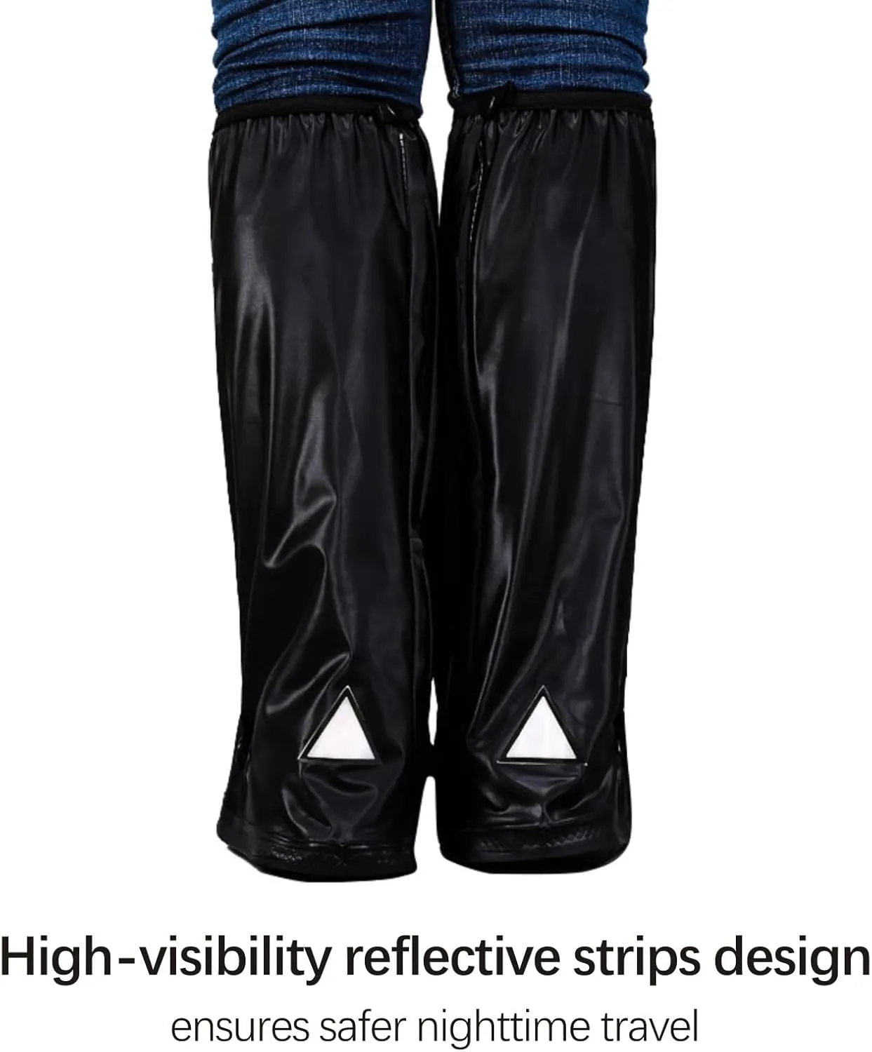 Shoe Covers with Zipper Long pattern Waterproof Shoe Covers Reusable Cycling Galoshes for Rainy and Snowy Outdoors Garden etc, Rain Boots for Men Women Kid(Black, Large)
