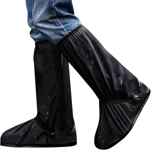 Shoe Covers with Zipper Long pattern Waterproof Shoe Covers Reusable Cycling Galoshes for Rainy and Snowy Outdoors Garden etc, Rain Boots for Men Women Kid(Black, Large)