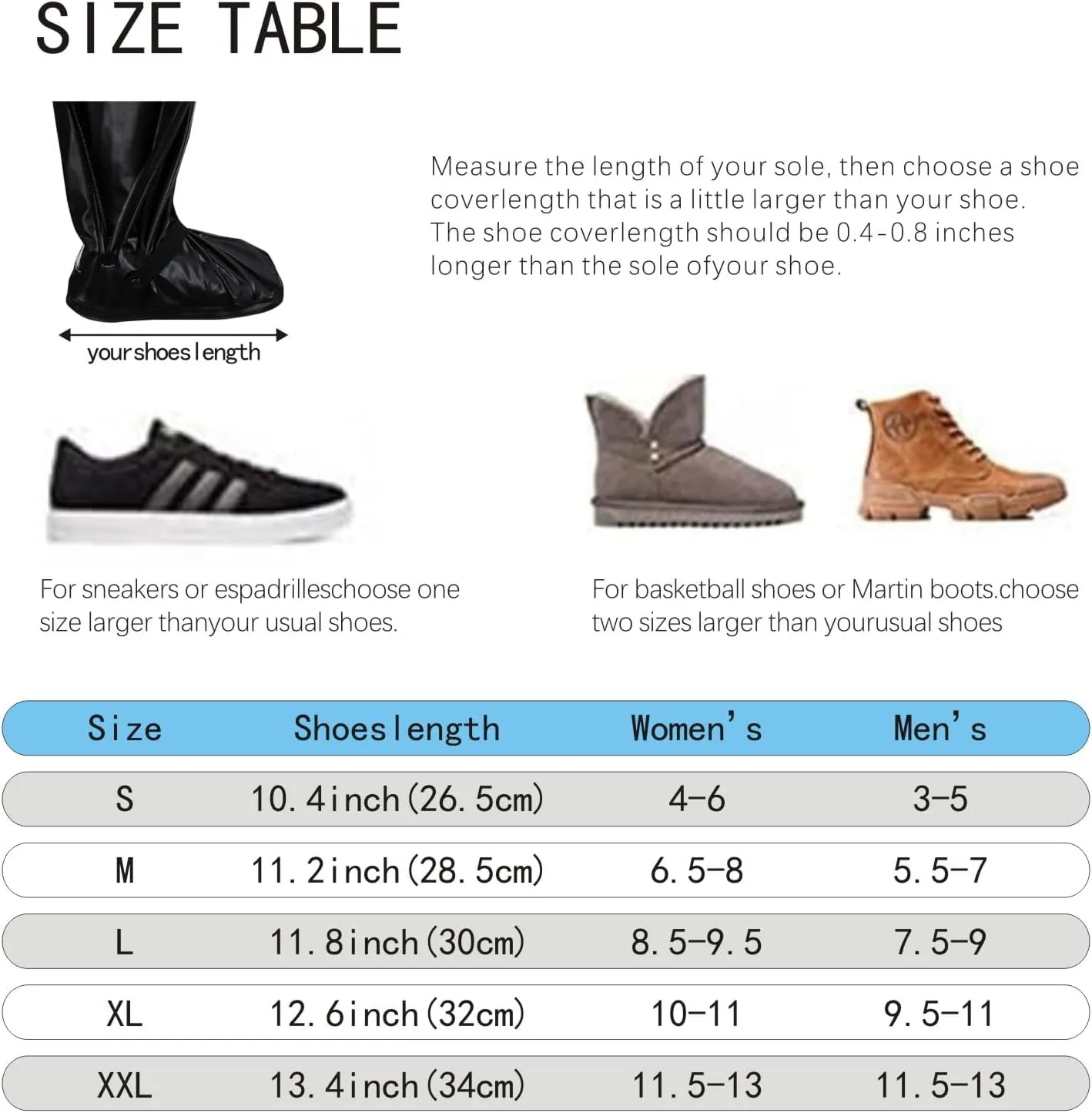 Shoe Covers with Zipper Long pattern Waterproof Shoe Covers Reusable Cycling Galoshes for Rainy and Snowy Outdoors Garden etc, Rain Boots for Men Women Kid(Black, Large)