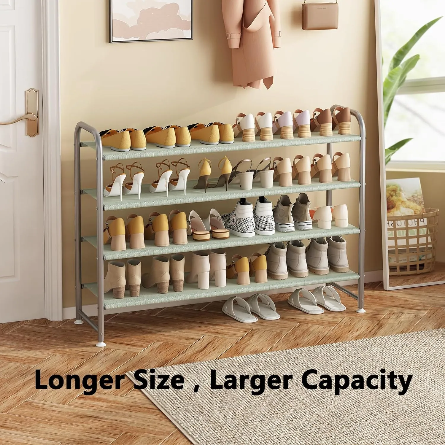 Shoe Rack 4 Tier Long Storage Organizer Wide Metal Shoe Shelf for Closet Entryway Grey