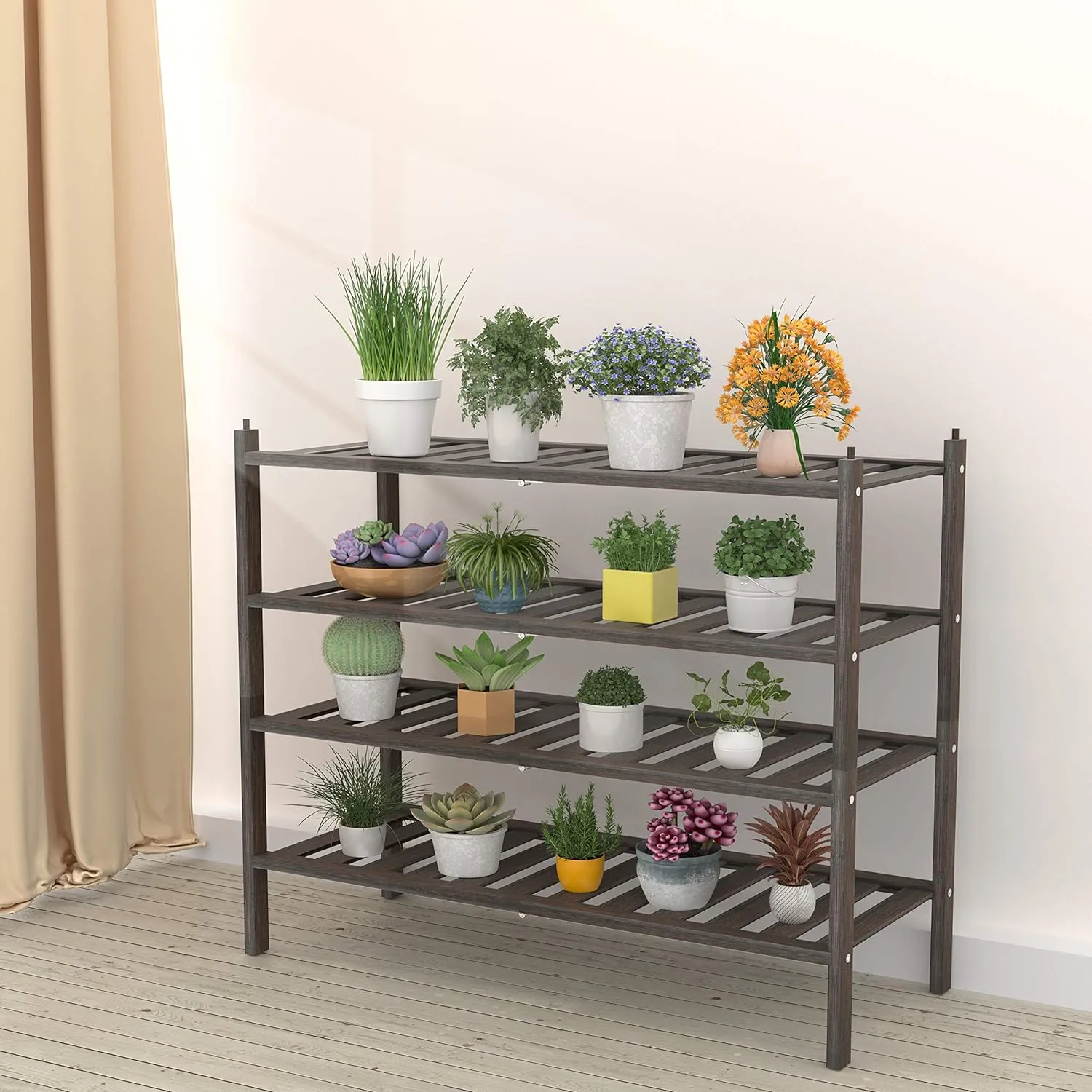 Shoe Rack,2-Tier Bamboo Stackable Shelf Storage Organizer for Entryway, Hallway and Closet, 27.2"x11"x13.2" (Mocha)