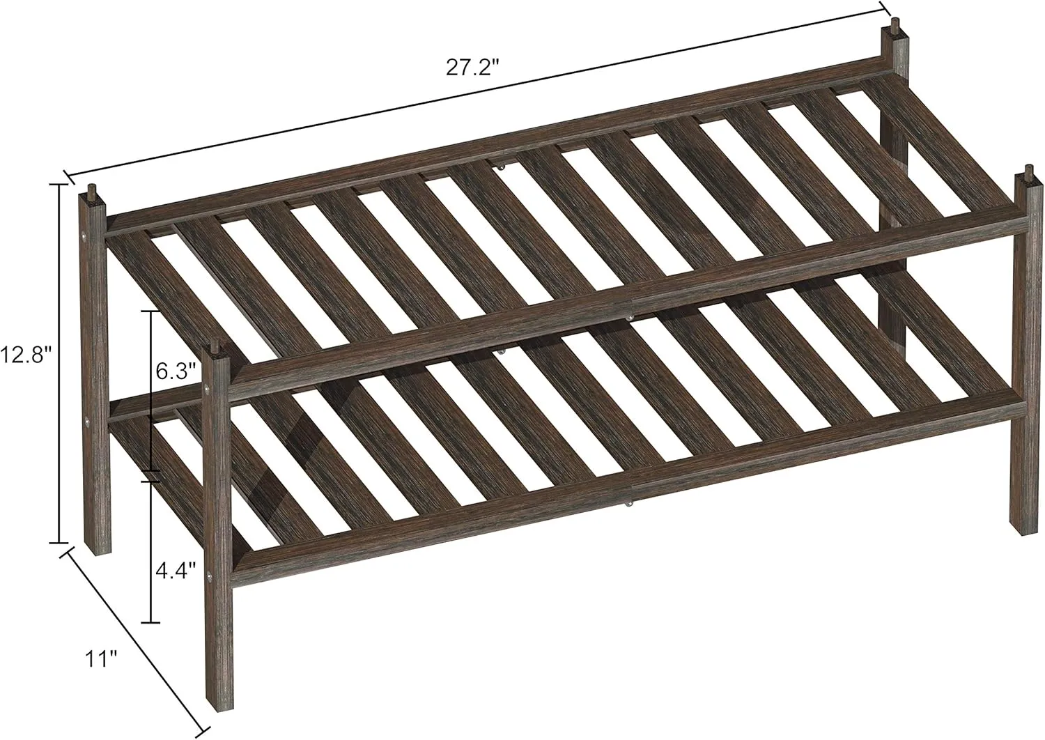 Shoe Rack,2-Tier Bamboo Stackable Shelf Storage Organizer for Entryway, Hallway and Closet, 27.2"x11"x13.2" (Mocha)
