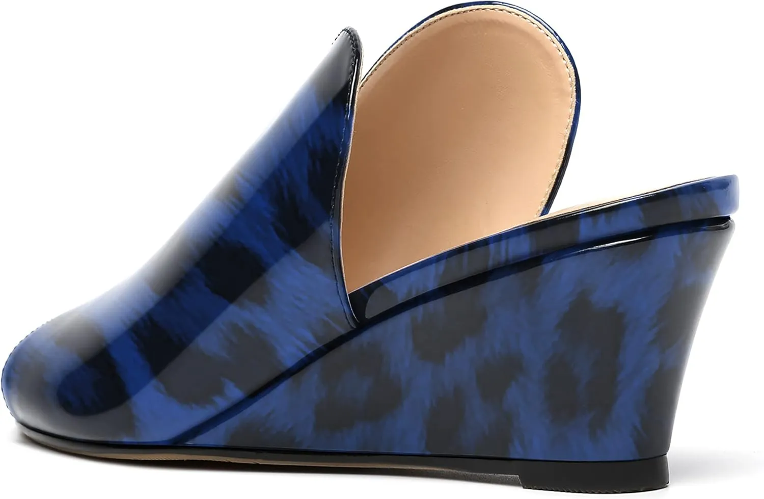 SHOWFOREST Women's Open Toe Casual Solid Slip On Outdoor Round Toe Patent Wedge Low Heel Pumps Shoes 2 Inch