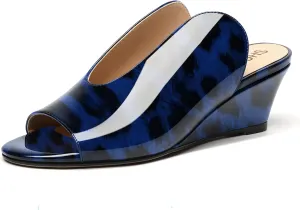 SHOWFOREST Women's Open Toe Casual Solid Slip On Outdoor Round Toe Patent Wedge Low Heel Pumps Shoes 2 Inch