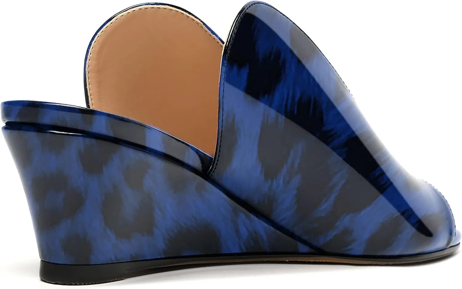 SHOWFOREST Women's Open Toe Casual Solid Slip On Outdoor Round Toe Patent Wedge Low Heel Pumps Shoes 2 Inch
