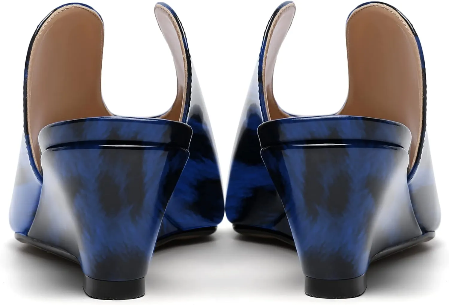 SHOWFOREST Women's Open Toe Casual Solid Slip On Outdoor Round Toe Patent Wedge Low Heel Pumps Shoes 2 Inch