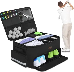 Skureay Golf Trunk Car Locker Organizer, Multi Compartments 2 Layer Car Storage Organizer With Separate Ventilated Shoe Compartment Reflective Strip, To Store Golf Accessories For Men Women (Black)
